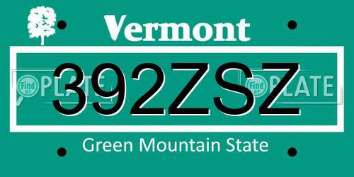 392ZSZ Vermont License Plate