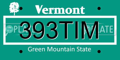 393TIM Vermont License Plate