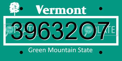 39632O7 Vermont License Plate
