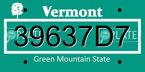 39637D7 Vermont License Plate