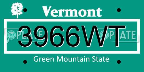 3966WT Vermont License Plate