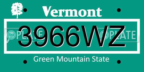 3966WZ Vermont License Plate