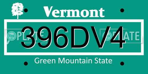 396DV4 Vermont License Plate