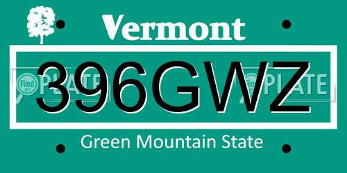 396GWZ Vermont License Plate