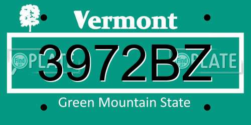 3972BZ Vermont License Plate