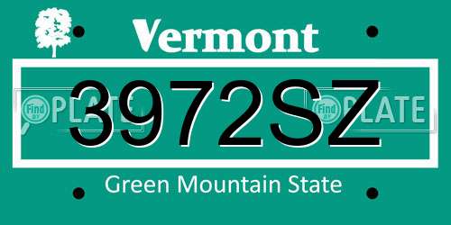 3972SZ Vermont License Plate