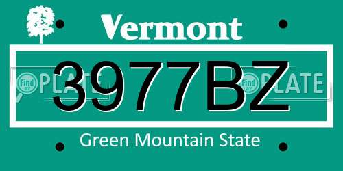 3977BZ Vermont License Plate