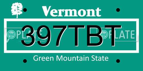 397TBT Vermont License Plate