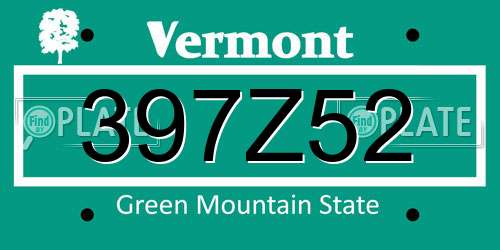397Z52 Vermont License Plate
