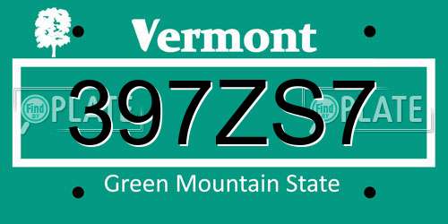 397ZS7 Vermont License Plate