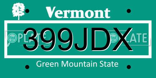 399JDX Vermont License Plate