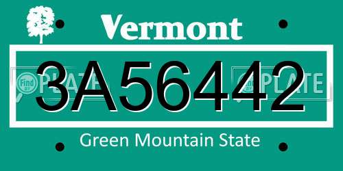 3A56442 Vermont License Plate