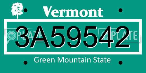 3A59542 Vermont License Plate