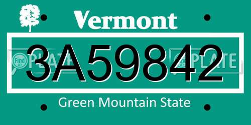 3A59842 Vermont License Plate