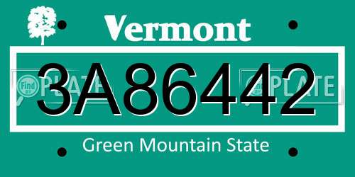 3A86442 Vermont License Plate