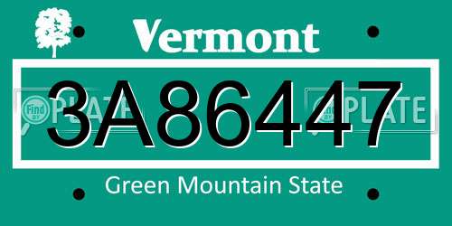 3A86447 Vermont License Plate