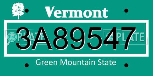 3A89547 Vermont License Plate