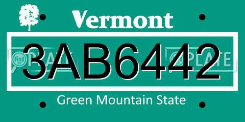3AB6442 Vermont License Plate