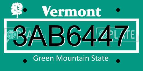 3AB6447 Vermont License Plate