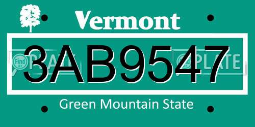 3AB9547 Vermont License Plate
