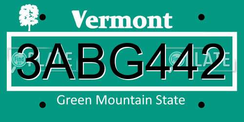 3ABG442 Vermont License Plate