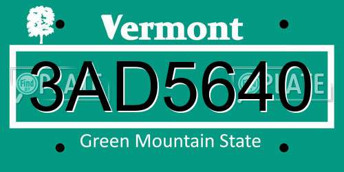 3AD5640 Vermont License Plate