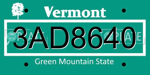 3AD8640 Vermont License Plate