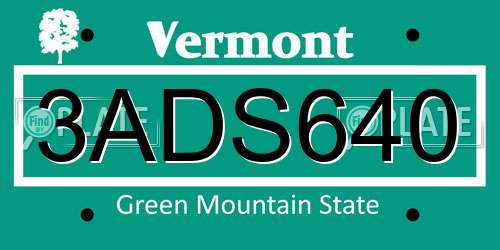 3ADS640 Vermont License Plate