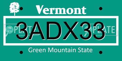 3ADX33 Vermont License Plate