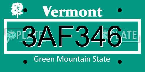 3AF346 Vermont License Plate