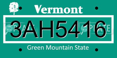 3AH5416 Vermont License Plate