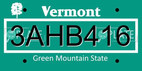 3AHB416 Vermont License Plate