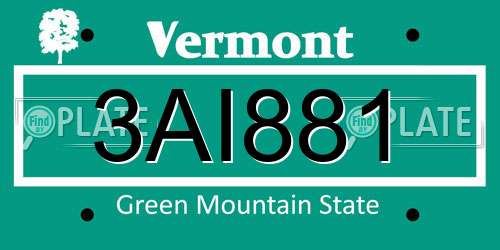 3AI881 Vermont License Plate
