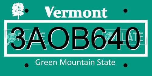 3AOB640 Vermont License Plate