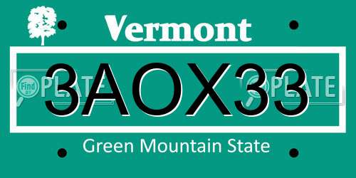 3AOX33 Vermont License Plate