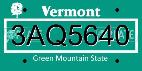 3AQ5640 Vermont License Plate
