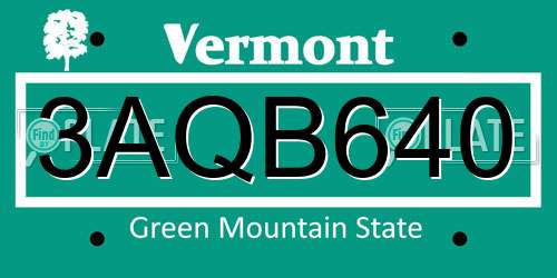3AQB640 Vermont License Plate