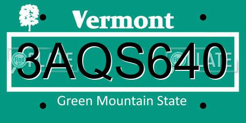 3AQS640 Vermont License Plate