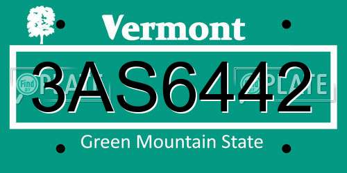 3AS6442 Vermont License Plate