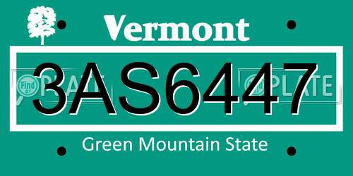 3AS6447 Vermont License Plate