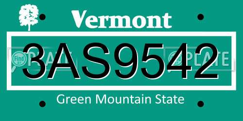 3AS9542 Vermont License Plate
