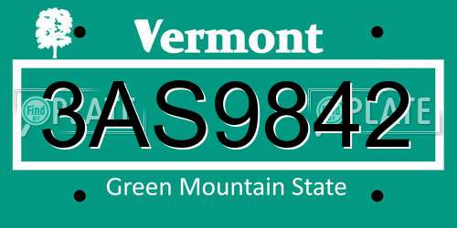3AS9842 Vermont License Plate