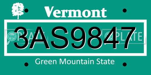 3AS9847 Vermont License Plate