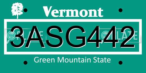 3ASG442 Vermont License Plate