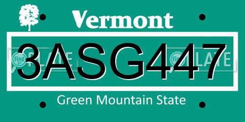 3ASG447 Vermont License Plate