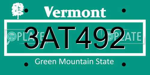 3AT492 Vermont License Plate