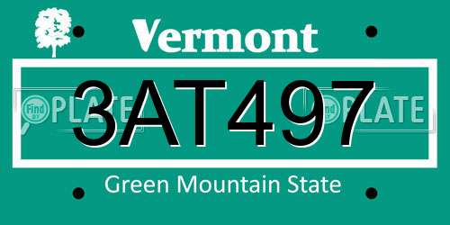 3AT497 Vermont License Plate