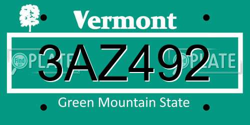 3AZ492 Vermont License Plate