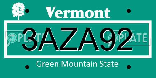 3AZA92 Vermont License Plate