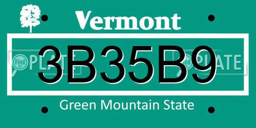 3B35B9 Vermont License Plate